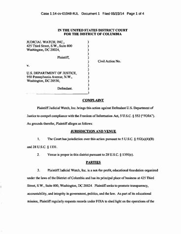 Page 1: JW v DOJ 01048 – Clemency Complaint 6-23-2014