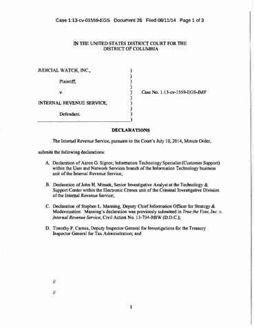 Page 1: Judicial Watch v. IRS 01559 (Sworn Declarations)