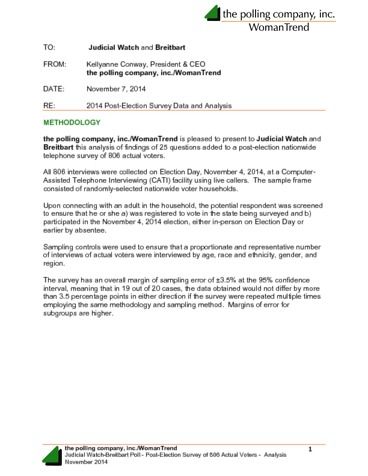Page 1: Judicial Watch-Breitbart Poll – Analysis – 11.7.2014