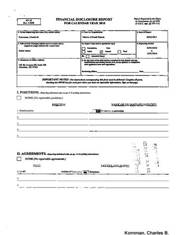 Charles B Kornmann Financial Disclosure Report for 2010 Judicial Watch