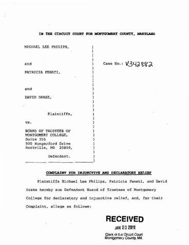 Montgomery College Complaint 01192011 - Judicial Watch