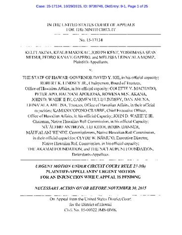 AKINA v Hawaii race-based election appeal 17134 - Judicial Watch