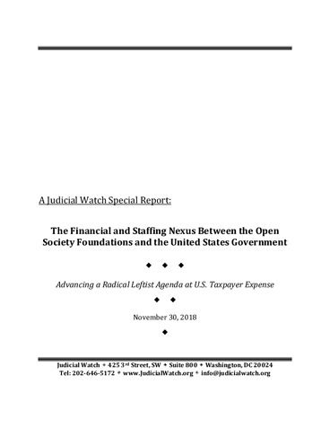 Page 1: Judicial Watch Special Report: Open Society Foundations 2018