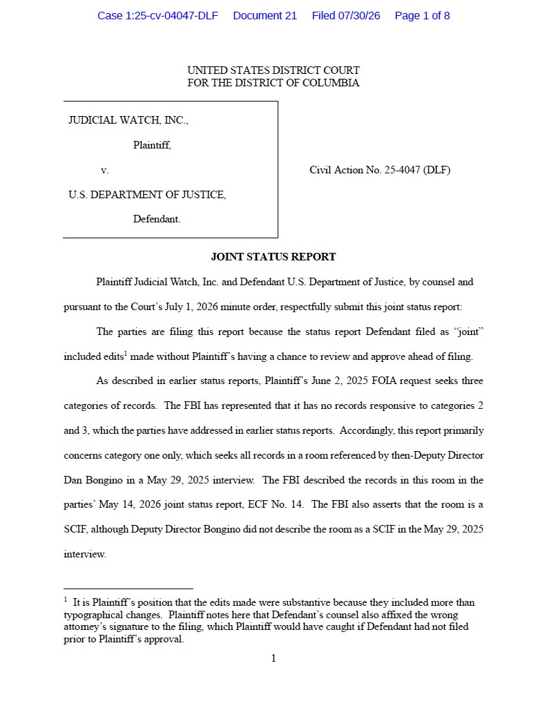JW v DOJ Joint Status Report 04047
