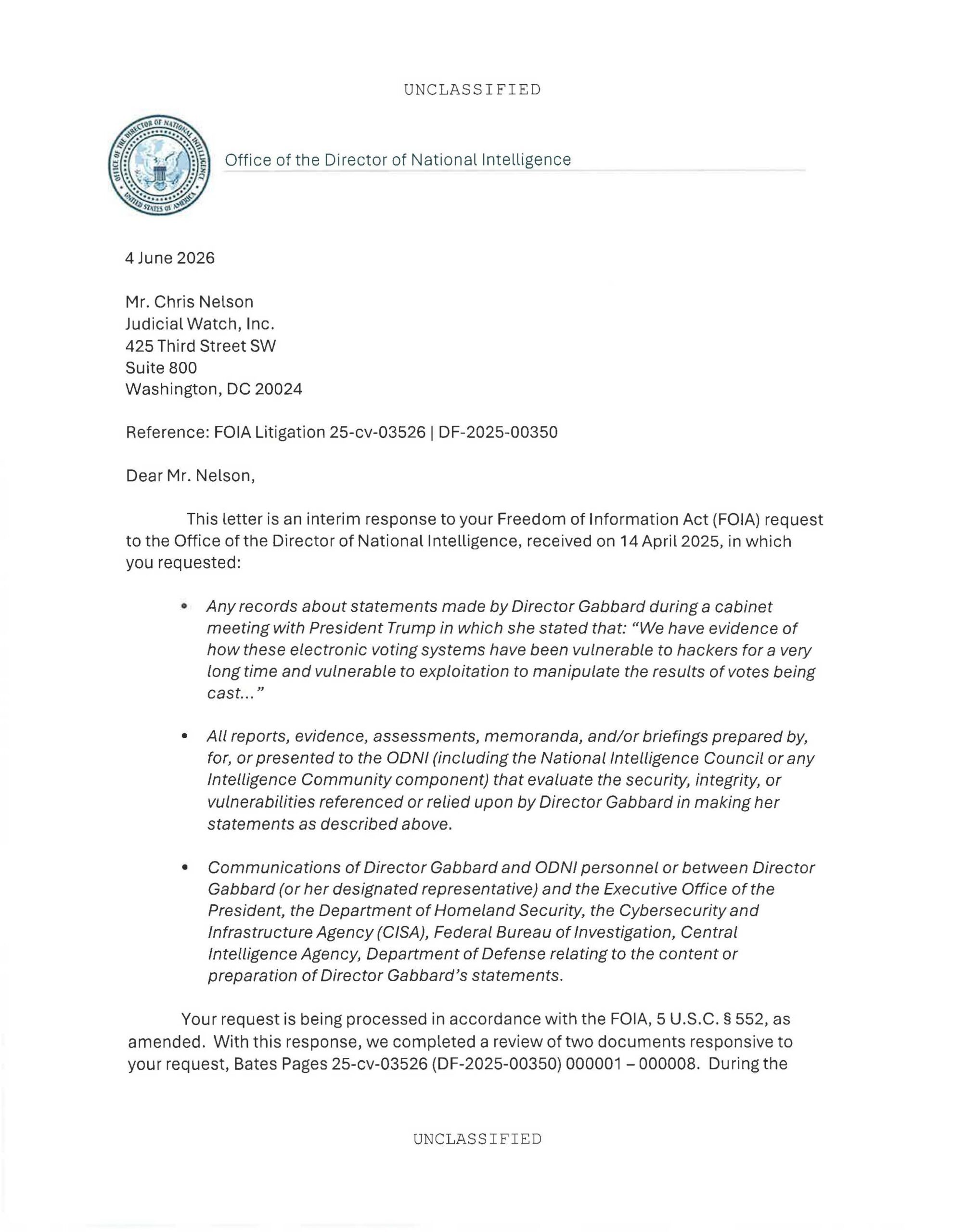 JW v ODNI Electronic Voting Machine Records 03526