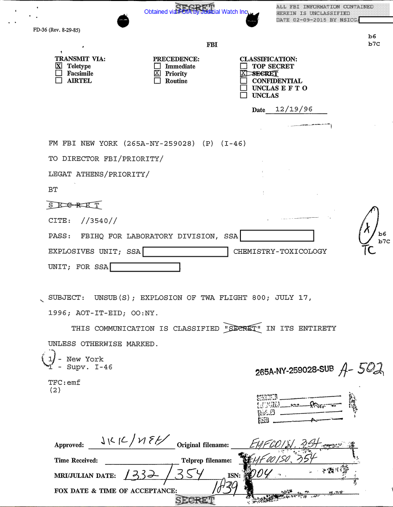 TWA 800 FBI Records July 2026