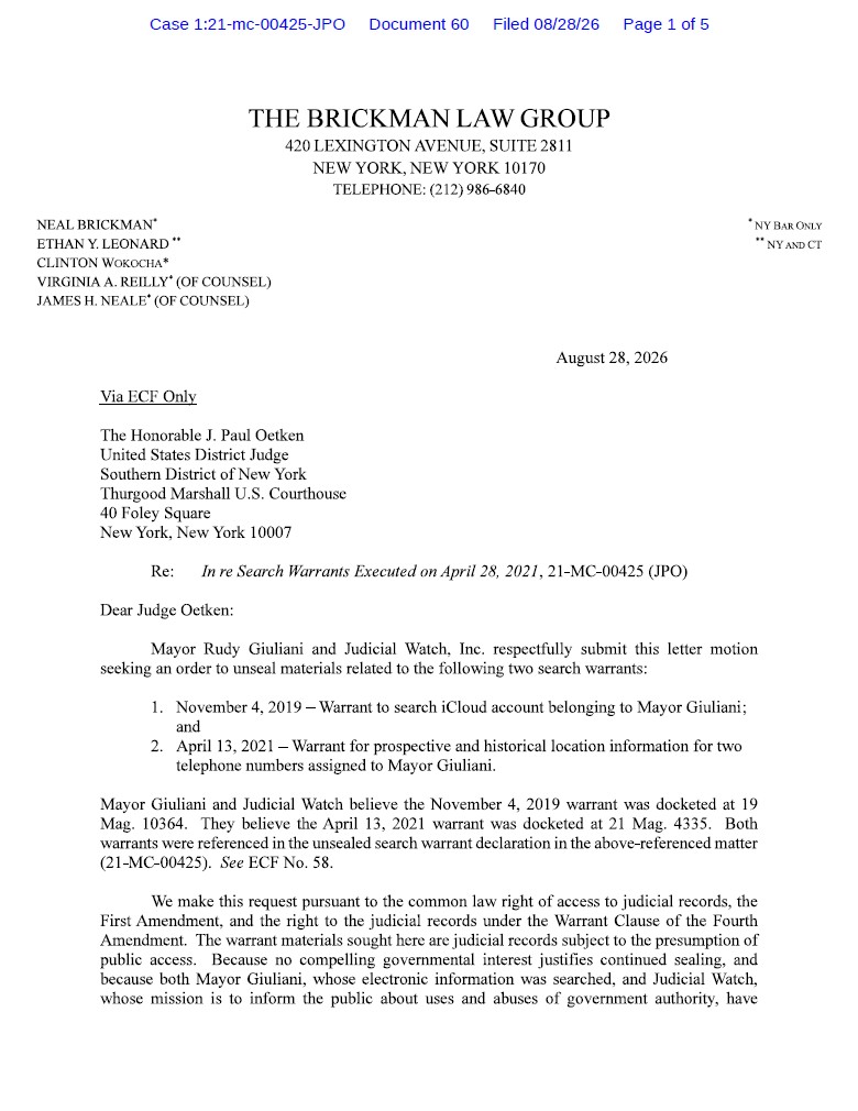 Giuliani Motion to Unseal 2026