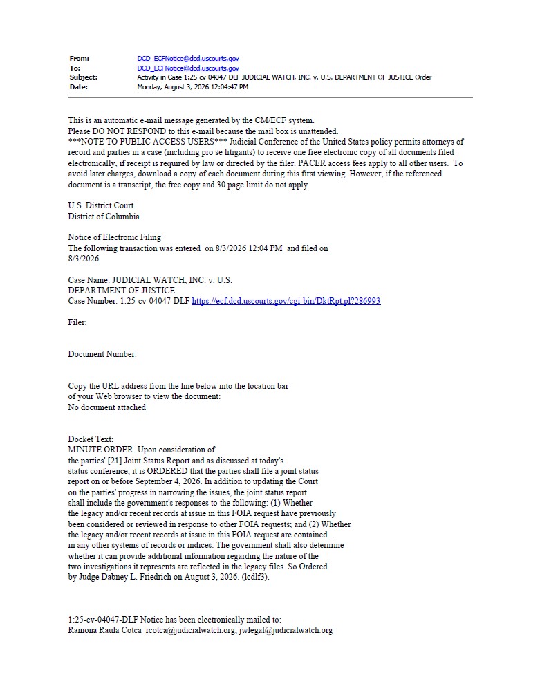 JW v DOJ FBI Hidden Room Aug order 04047
