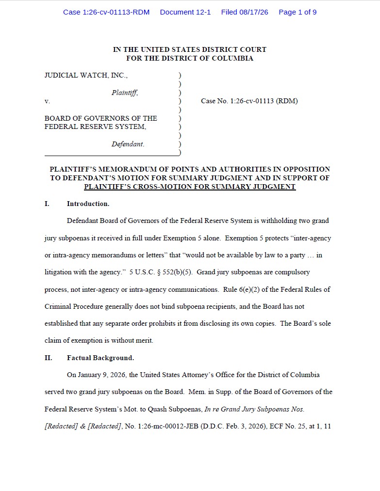 JW v. Fed Reserve msj 01113