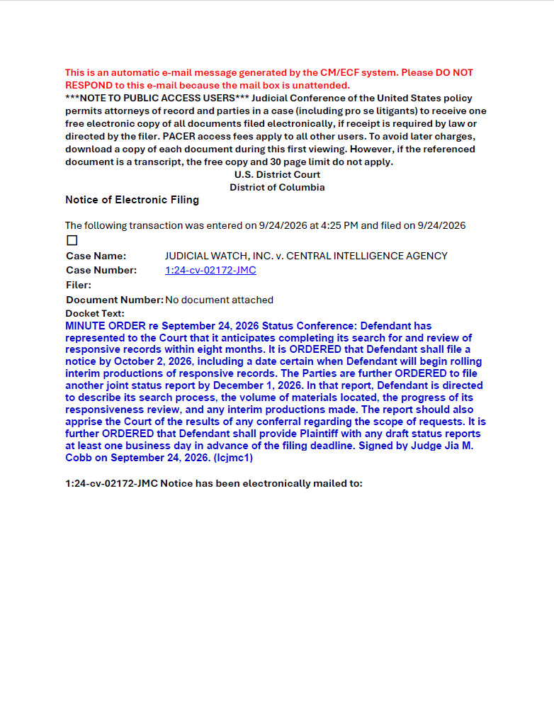 JW v CIA J6 records order 02172