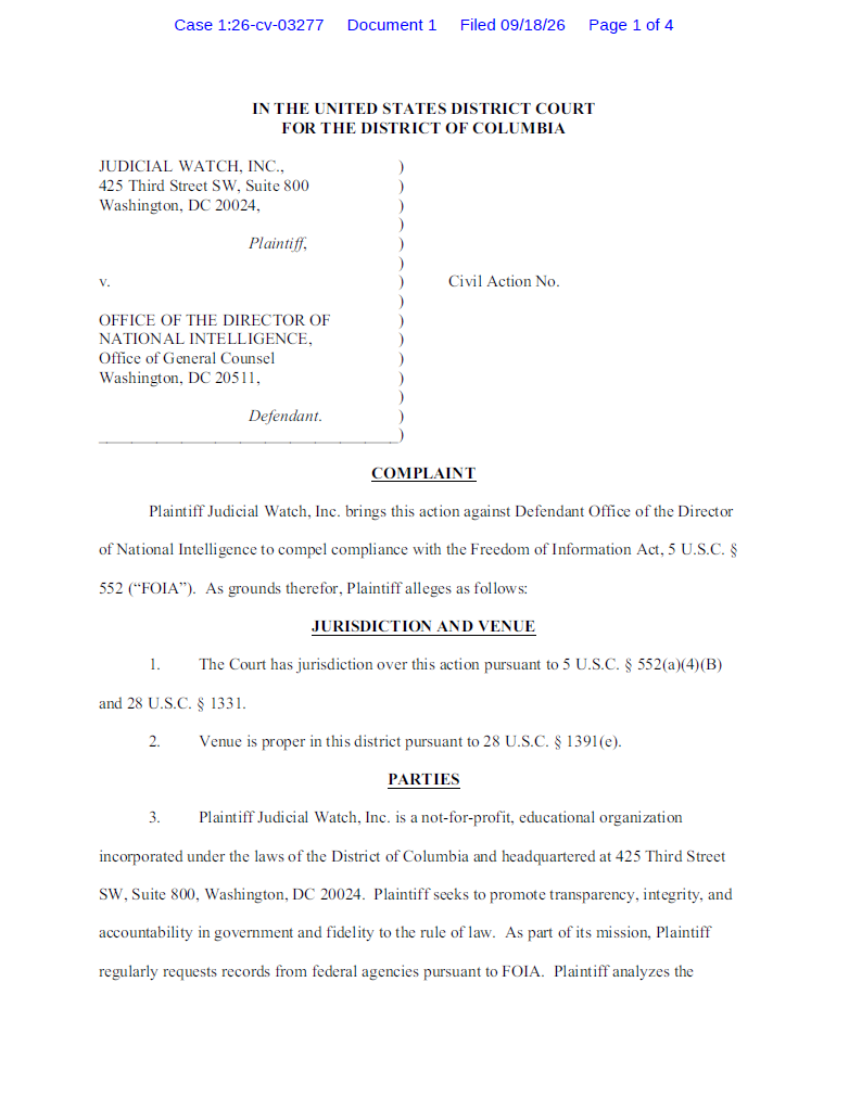 JW v ODNI burn bags complaint 03277