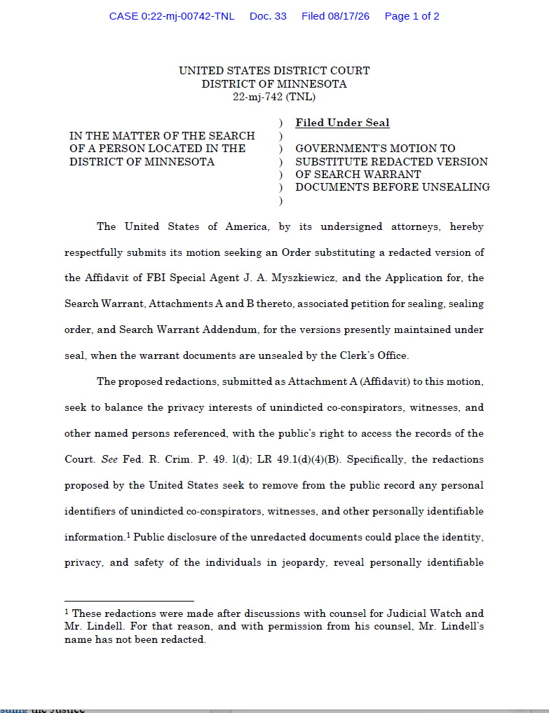 JW v U.S. District Court District of MN DOJ Petition 00742