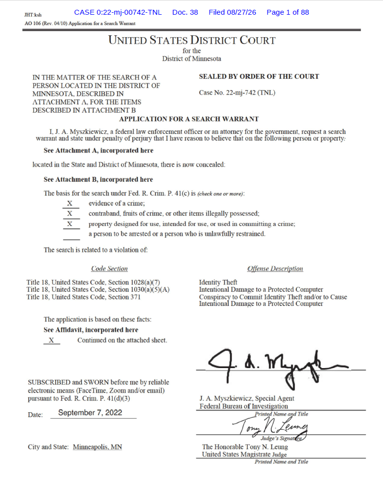 JW v U.S. District Court District of Minnesota Search Warrant Records 00742