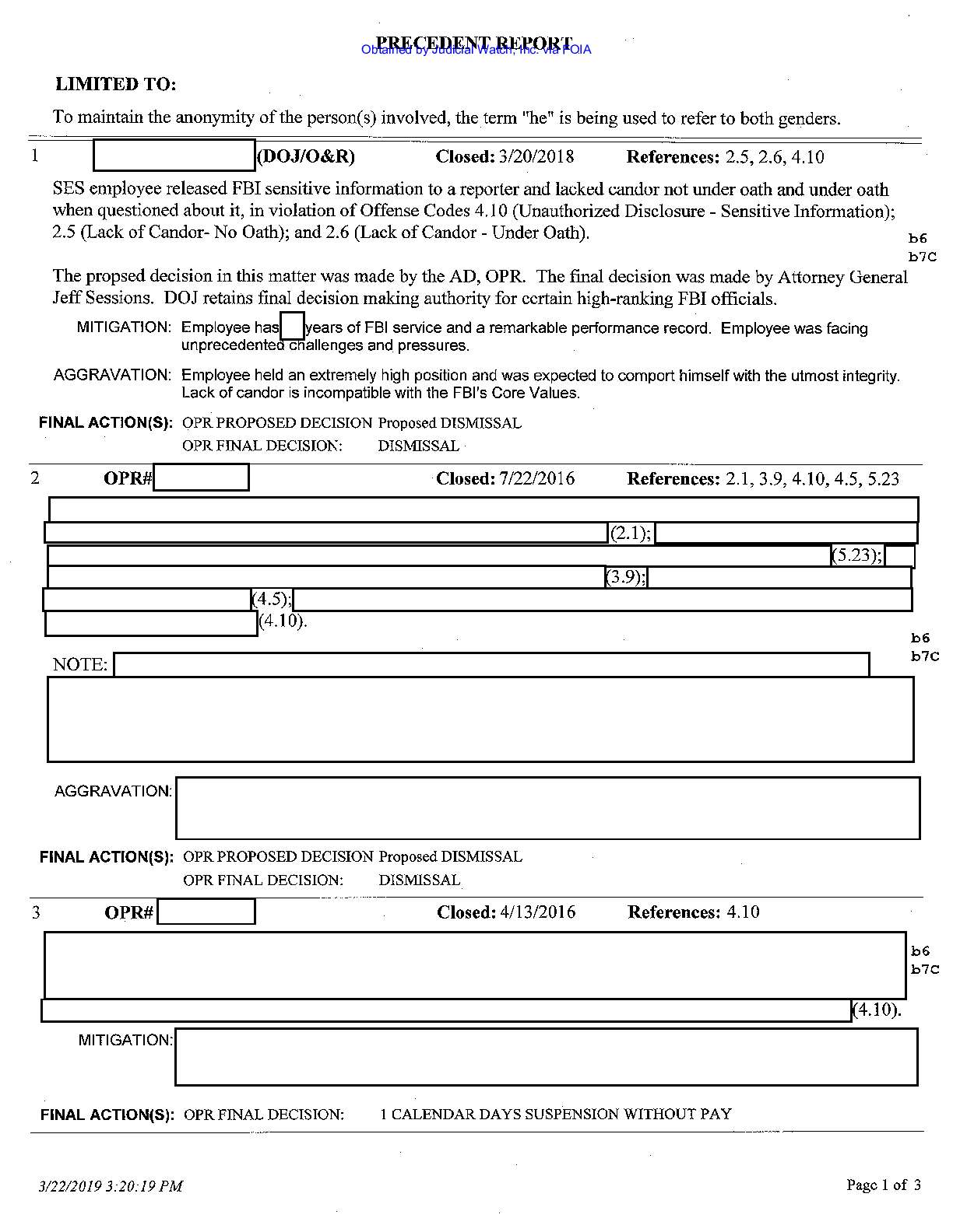 FOIA OPR Unauthorized Disclosures 0719
