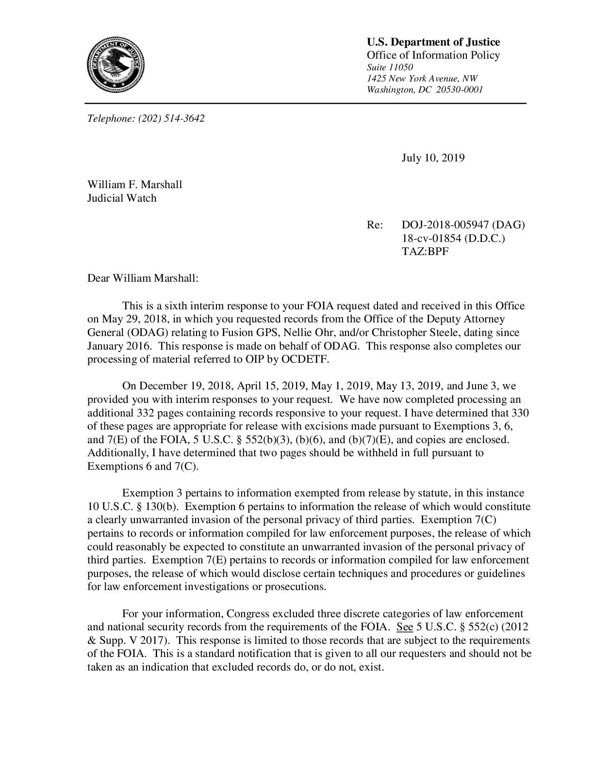 JW v DOJ Ohr comms production 6 01854