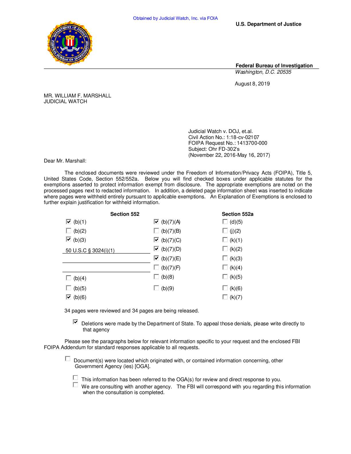 JW v DOJ Ohr 302s 02107