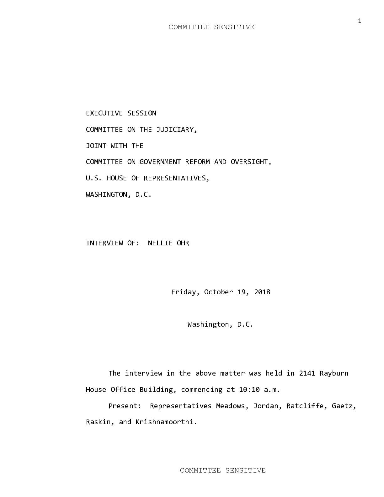 Nellie Ohr testimony Judiciary Committee October 2018