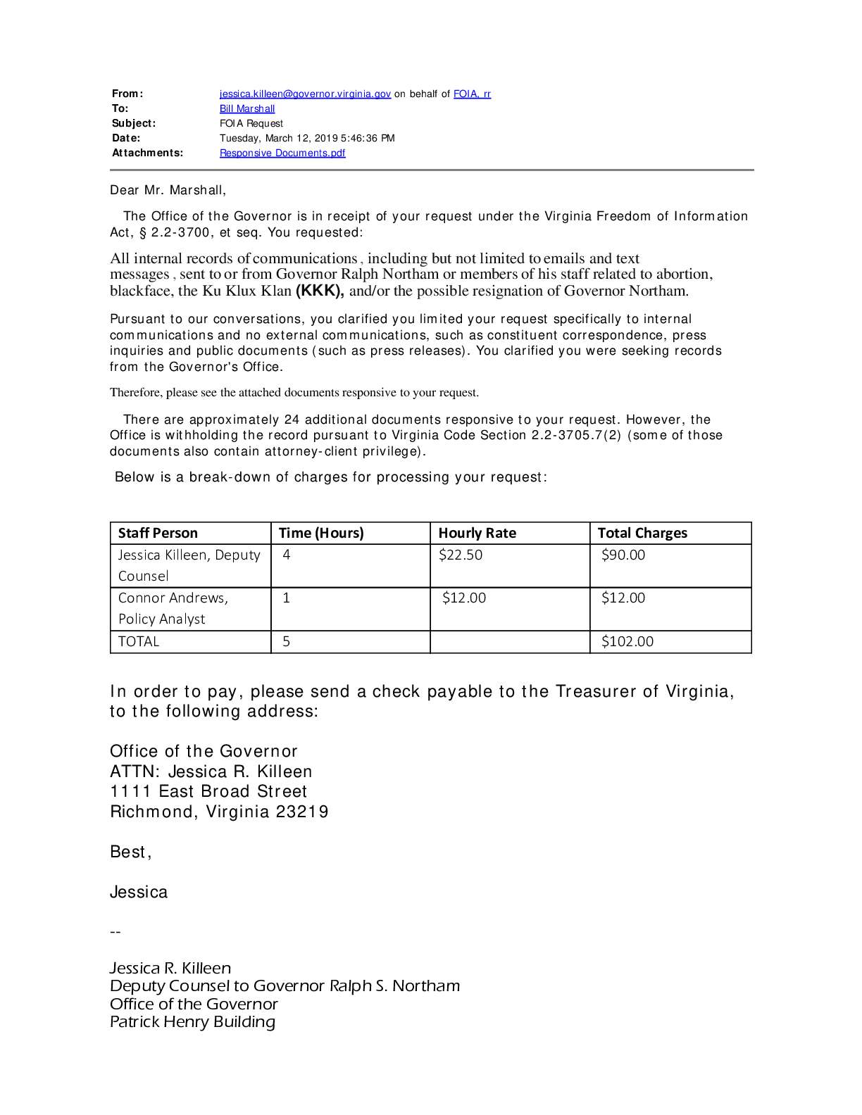 Northam abortion comments 2019 FOIA