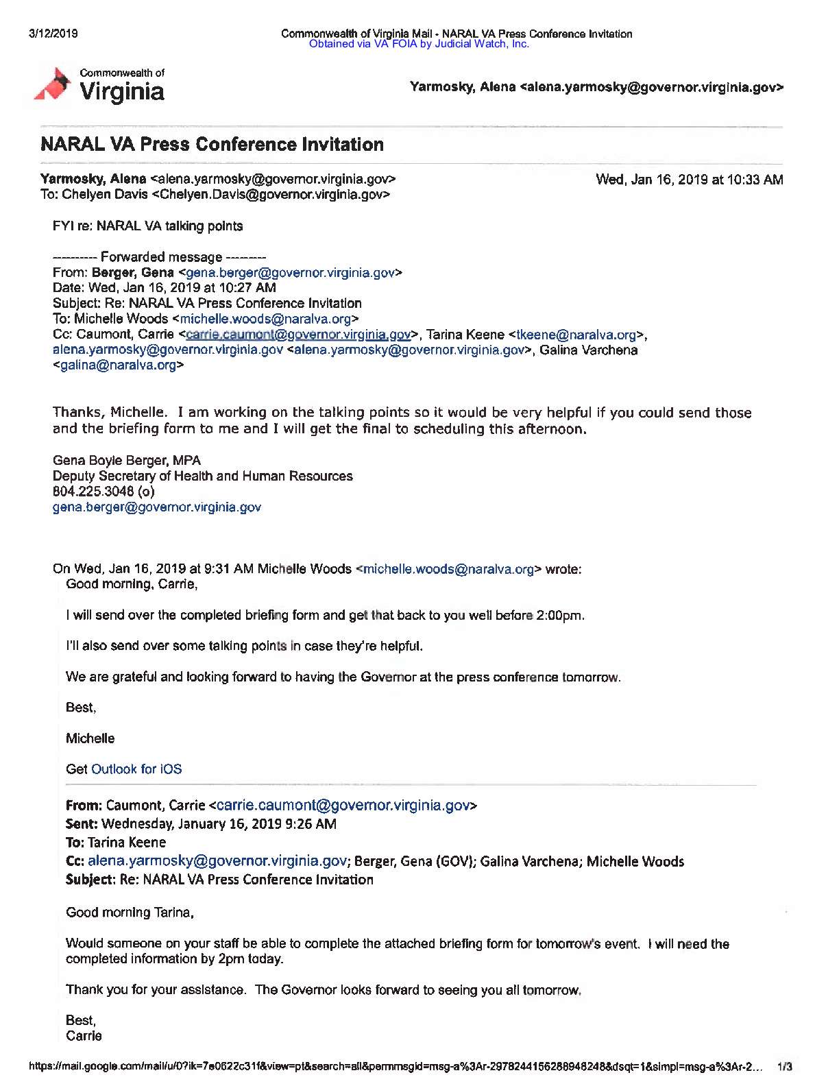 Northam abortion comments 2019 FOIA 28-30