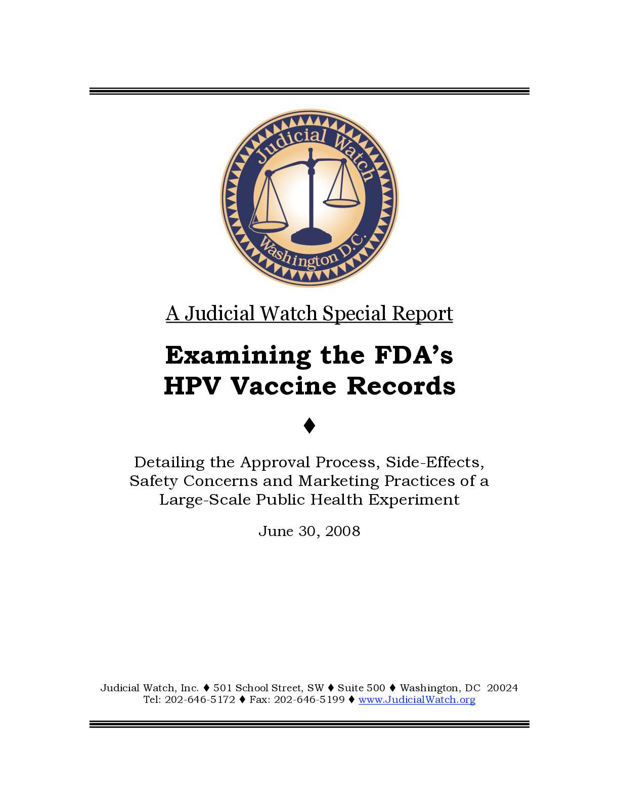 2008 JW Report FDA HPV Vaccine Records