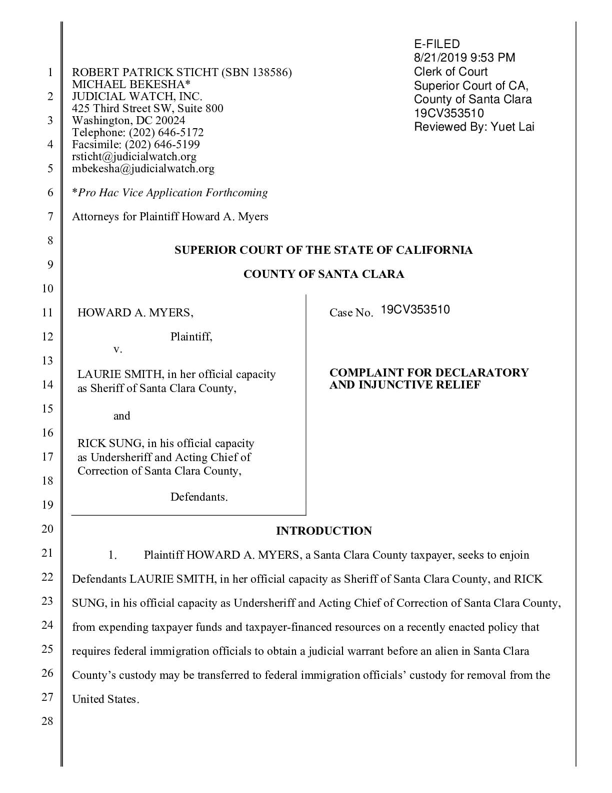 Myers v Smith Santa Clara complaint 353510