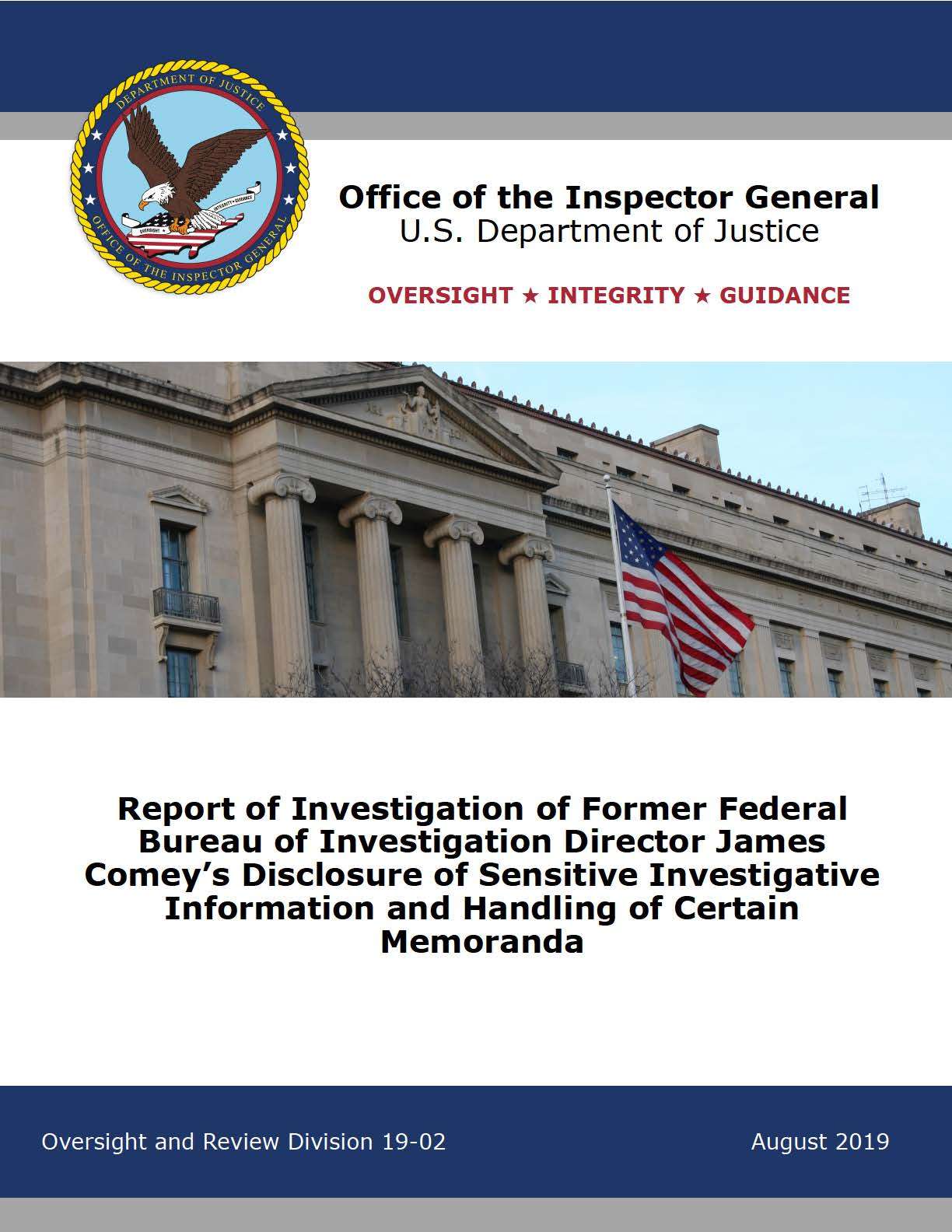 Report of Investigation of Former Federal Bureau of Investigation Director James Comey