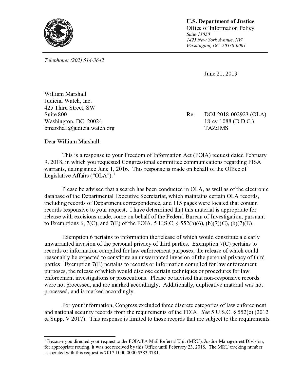 JW v DOJ 2019 FISA applications supplemental 01088