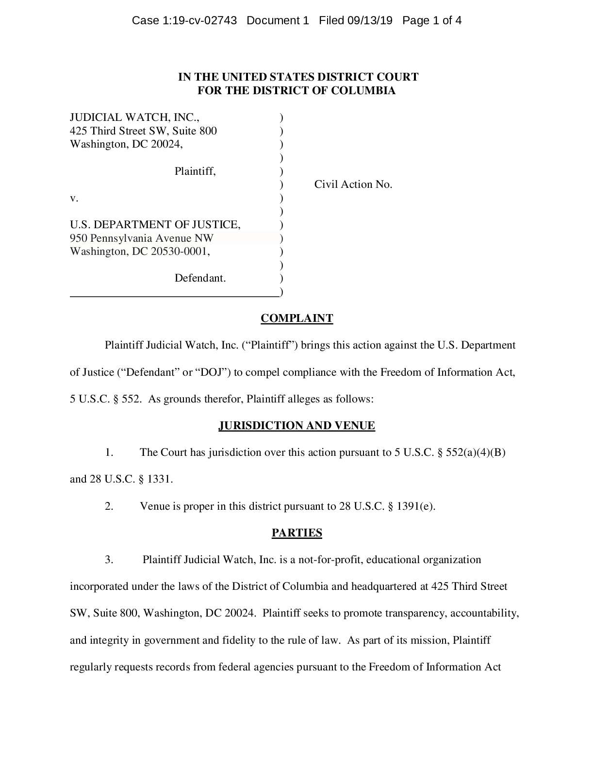 JW v. DOJ Electronic Comms Counterintel Complaint ...