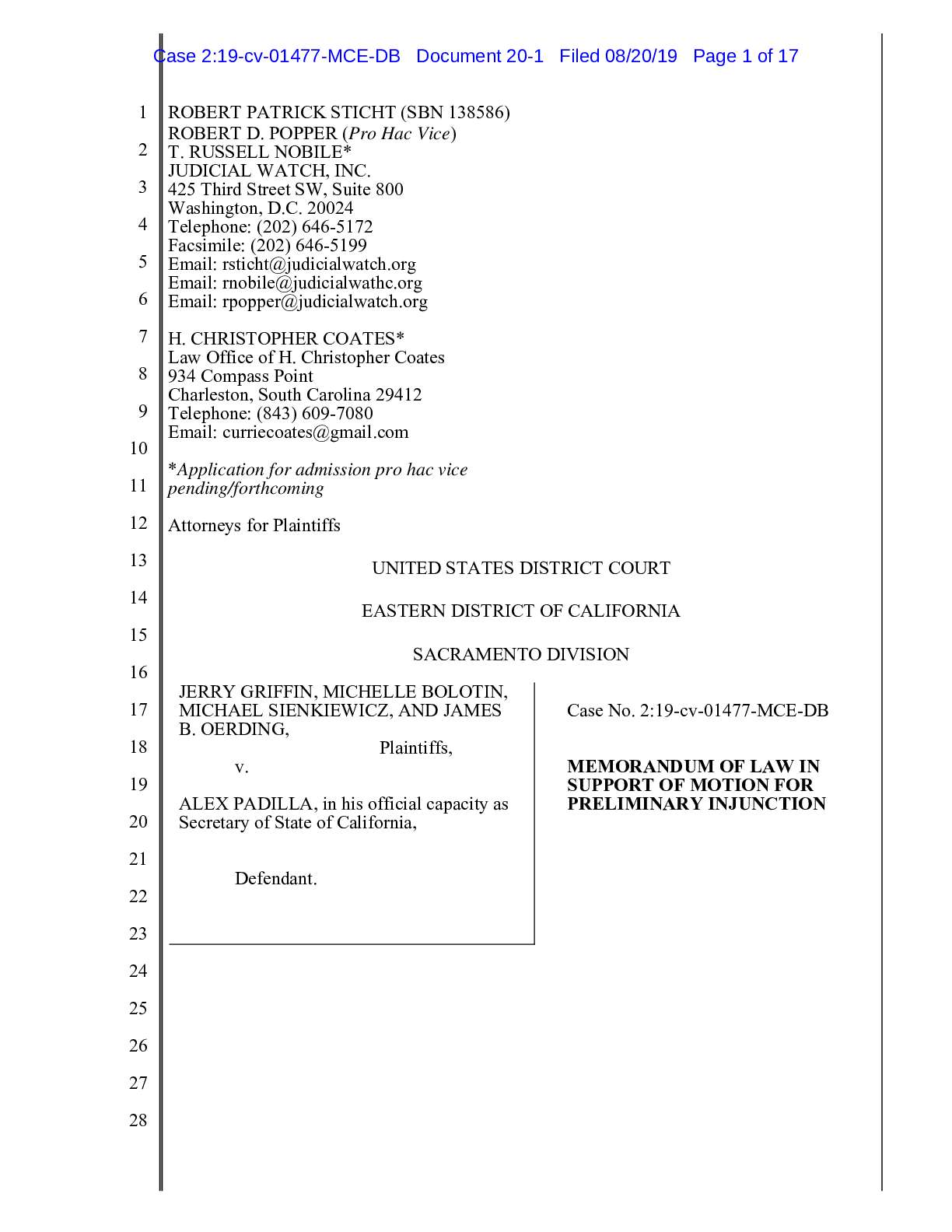 Griffin v Padilla Memorandum ISO PI 01477
