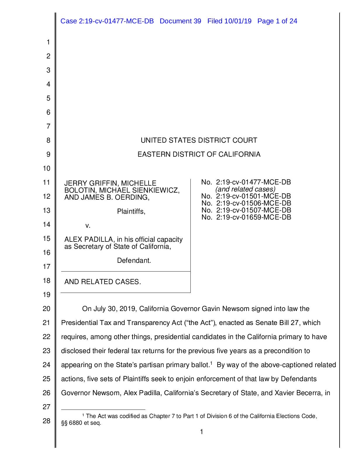 Griffin v Padilla presidential taxes order 01477