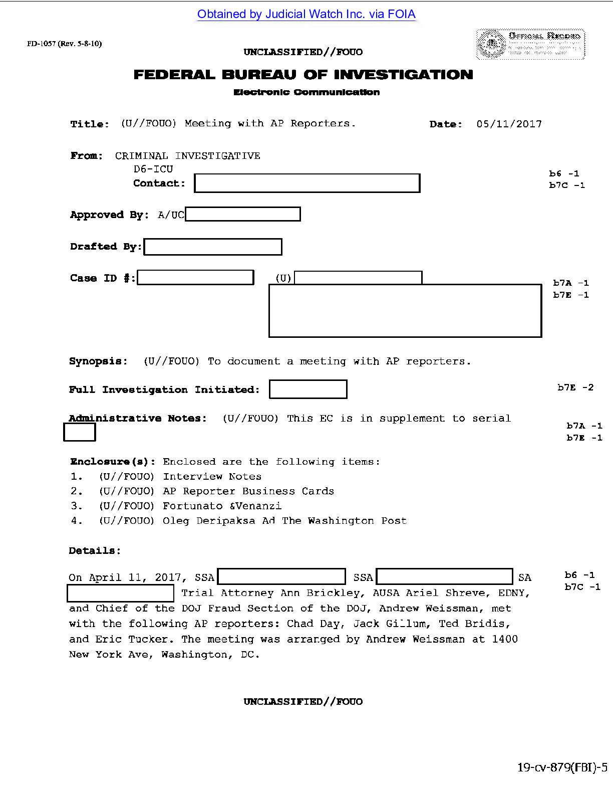 JW v DOJ Weissmann records 00879 pg 10-16