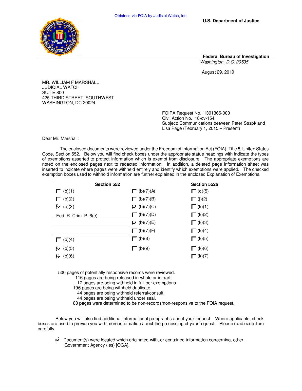 JW v DOJ Strzok Page Emails Prod 15 00154