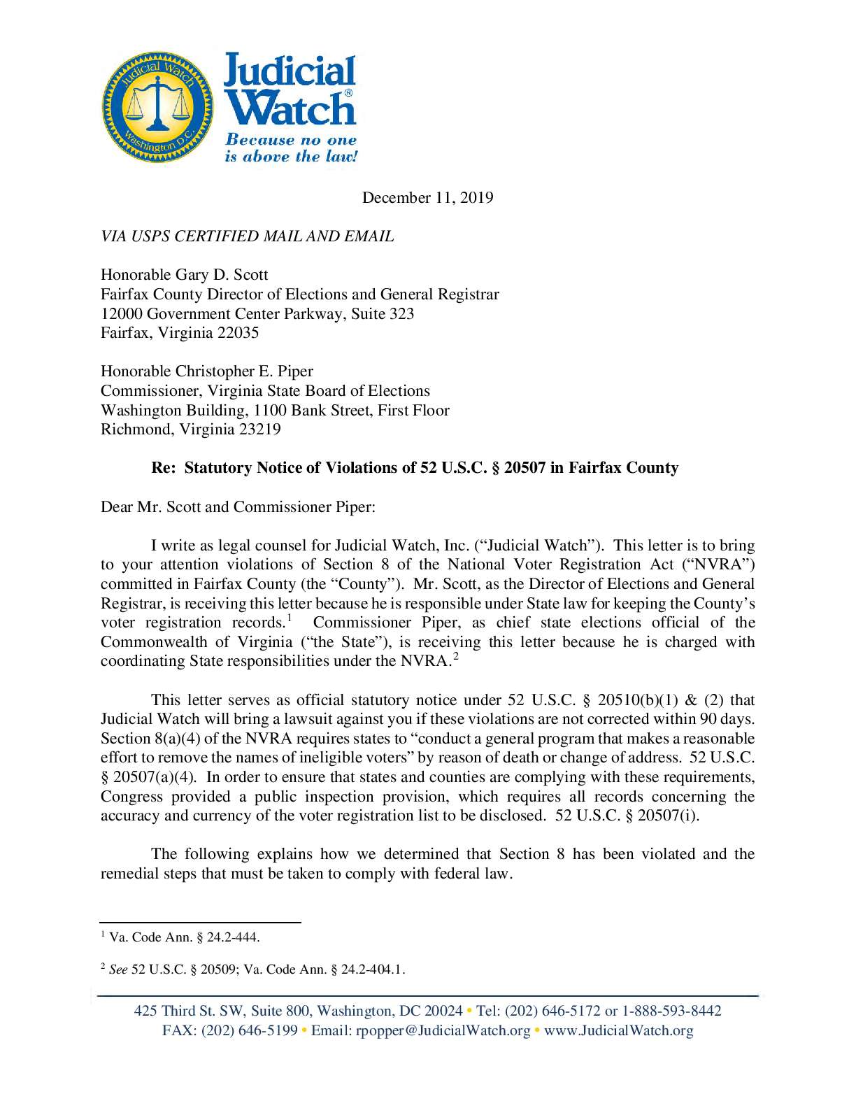 NVRA Notice 2019 Virginia