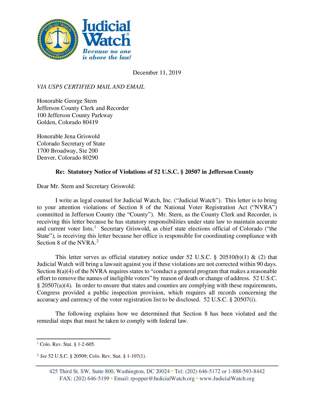 NVRA Notice 2019 Colorado