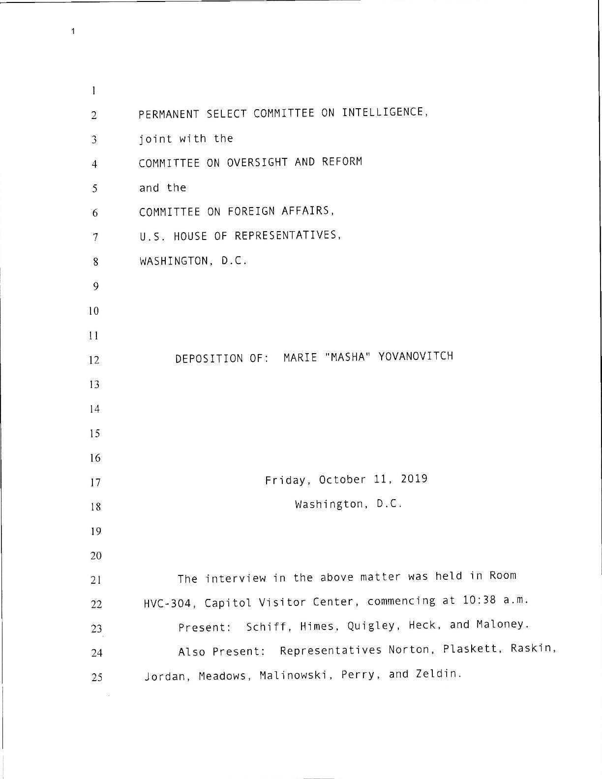 Yovanovitch testimony October 11 2019