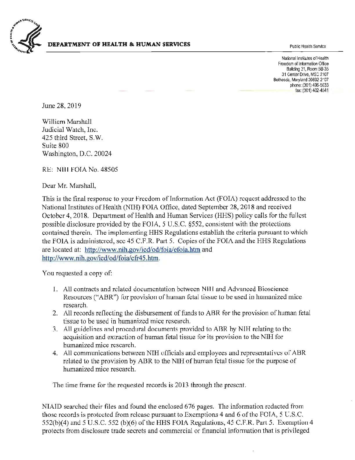 JW v HHS Humanized Mice prod 1 00876 Part 1 Pgs 1-226
