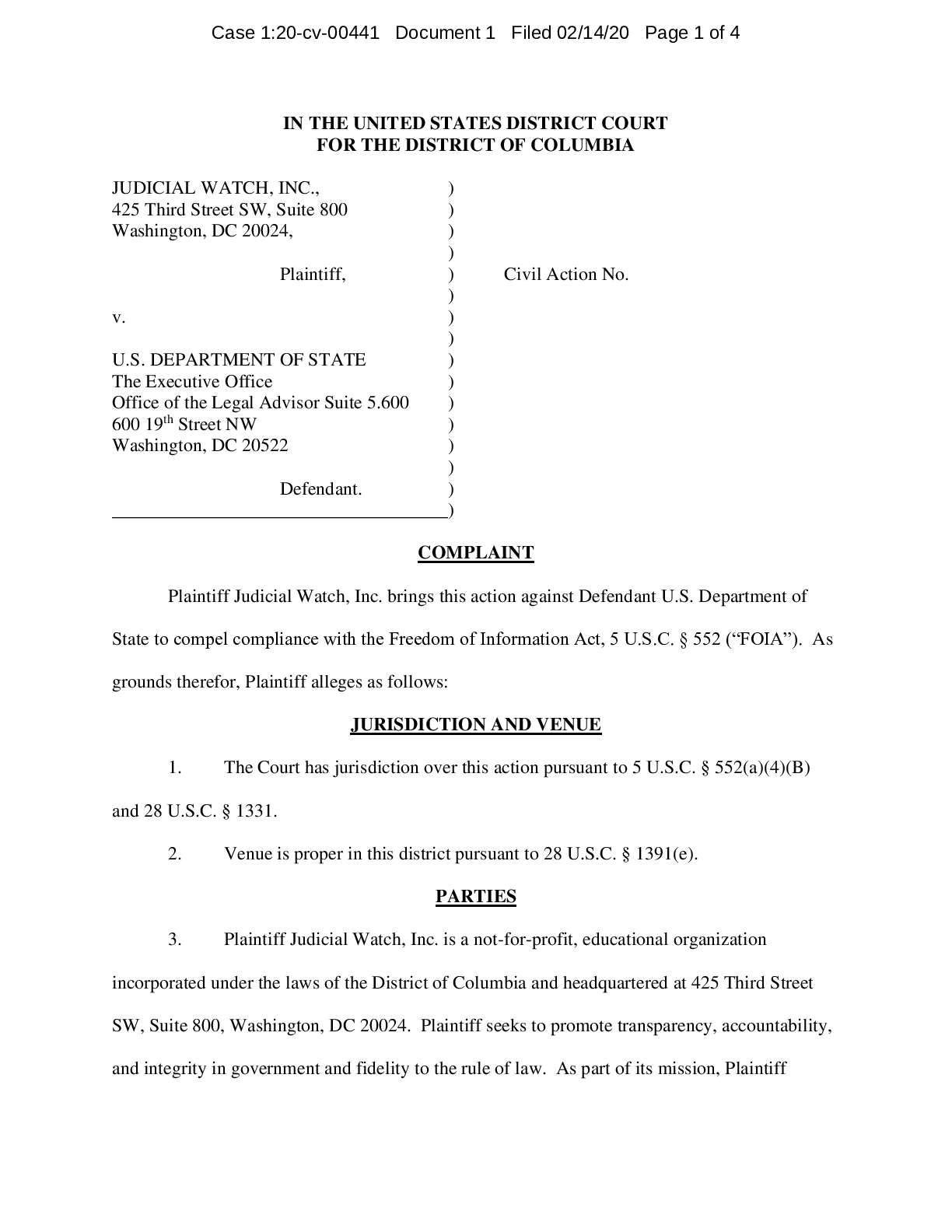 JW v State HRC Abedin texts complaint 00441