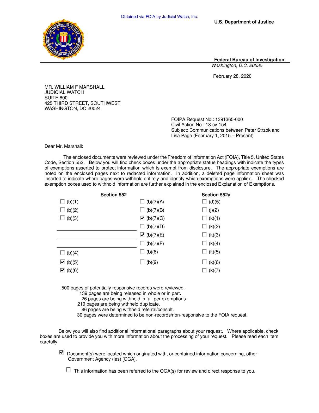 JW v DOJ Strzok-Page Emails Prod 21 00154