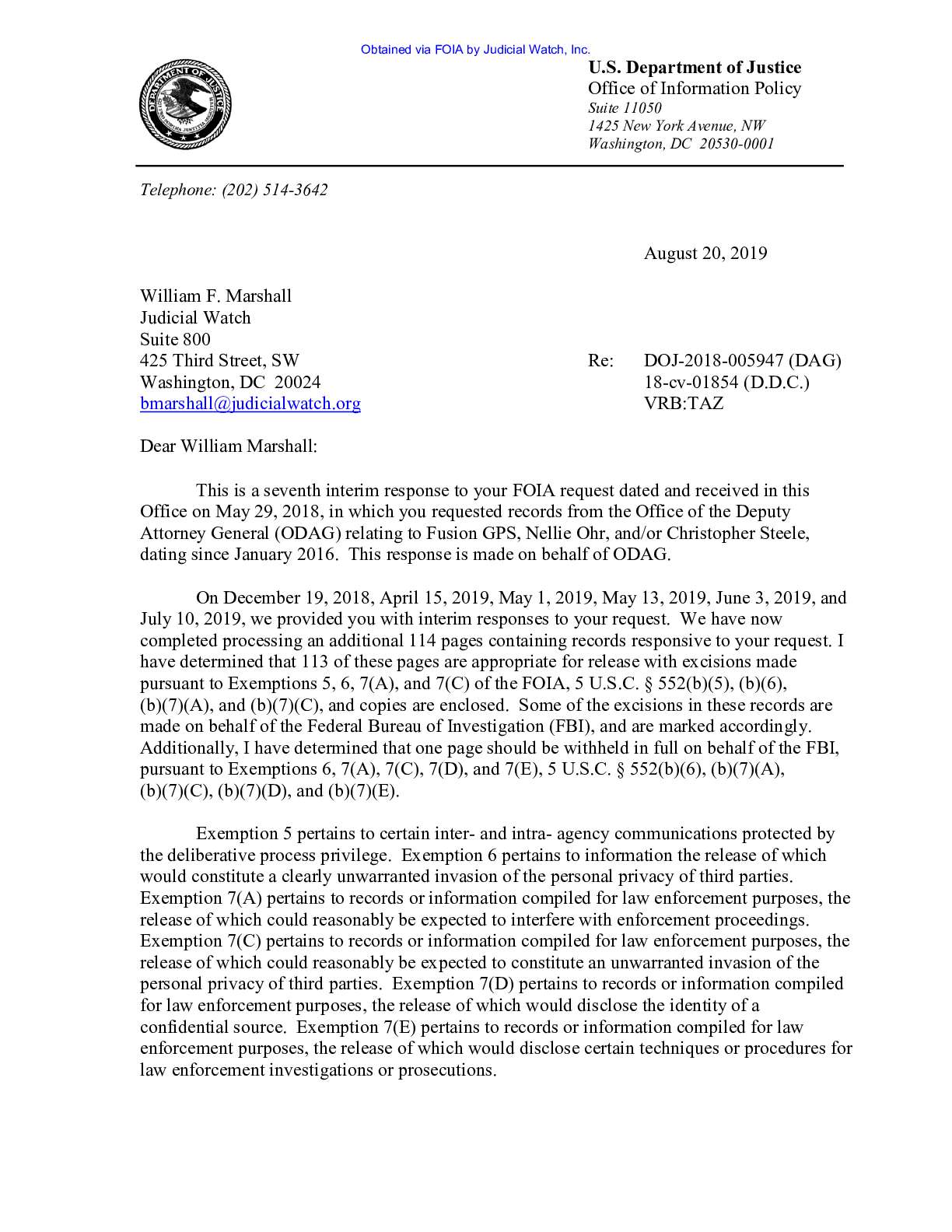 JW v DOJ Nellie Ohr Steele Fusion GPS Prod 7 01854
