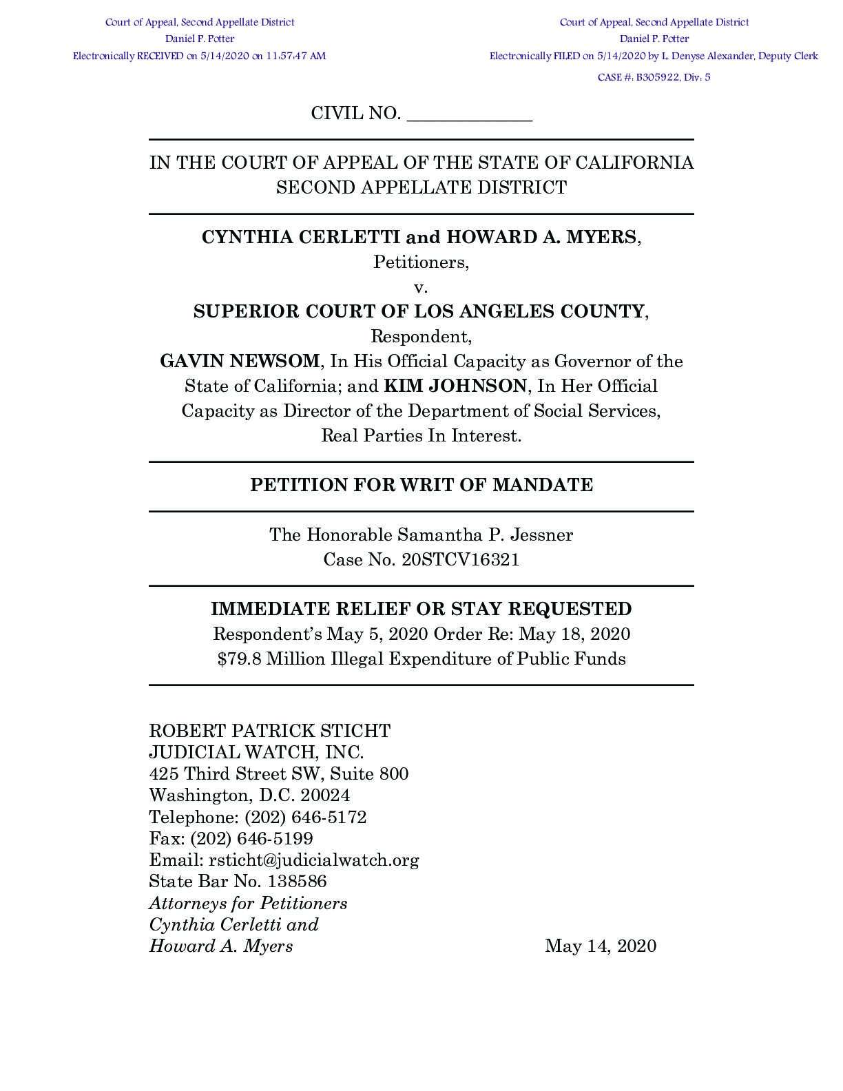 Cerletti v Newsom Petition for Writ of Mandate 163...