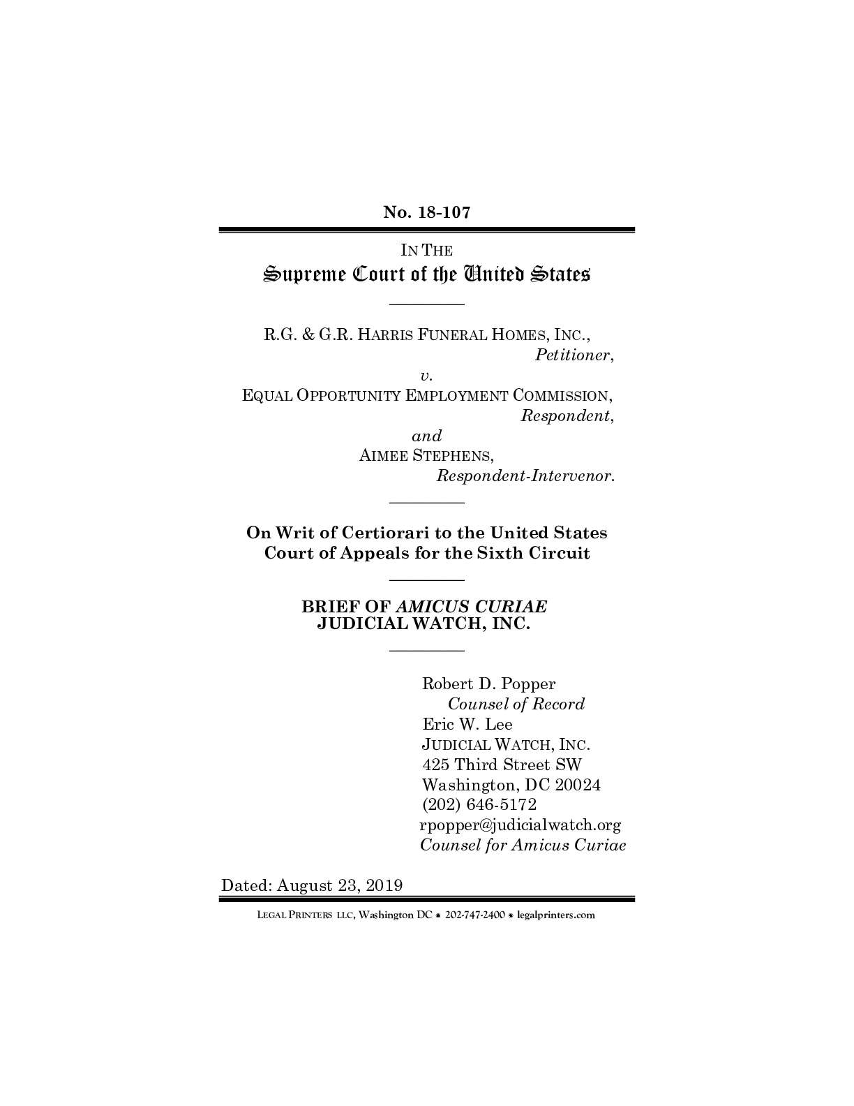 Harris Funeral v EOEC et al. SCOTUS 18-107