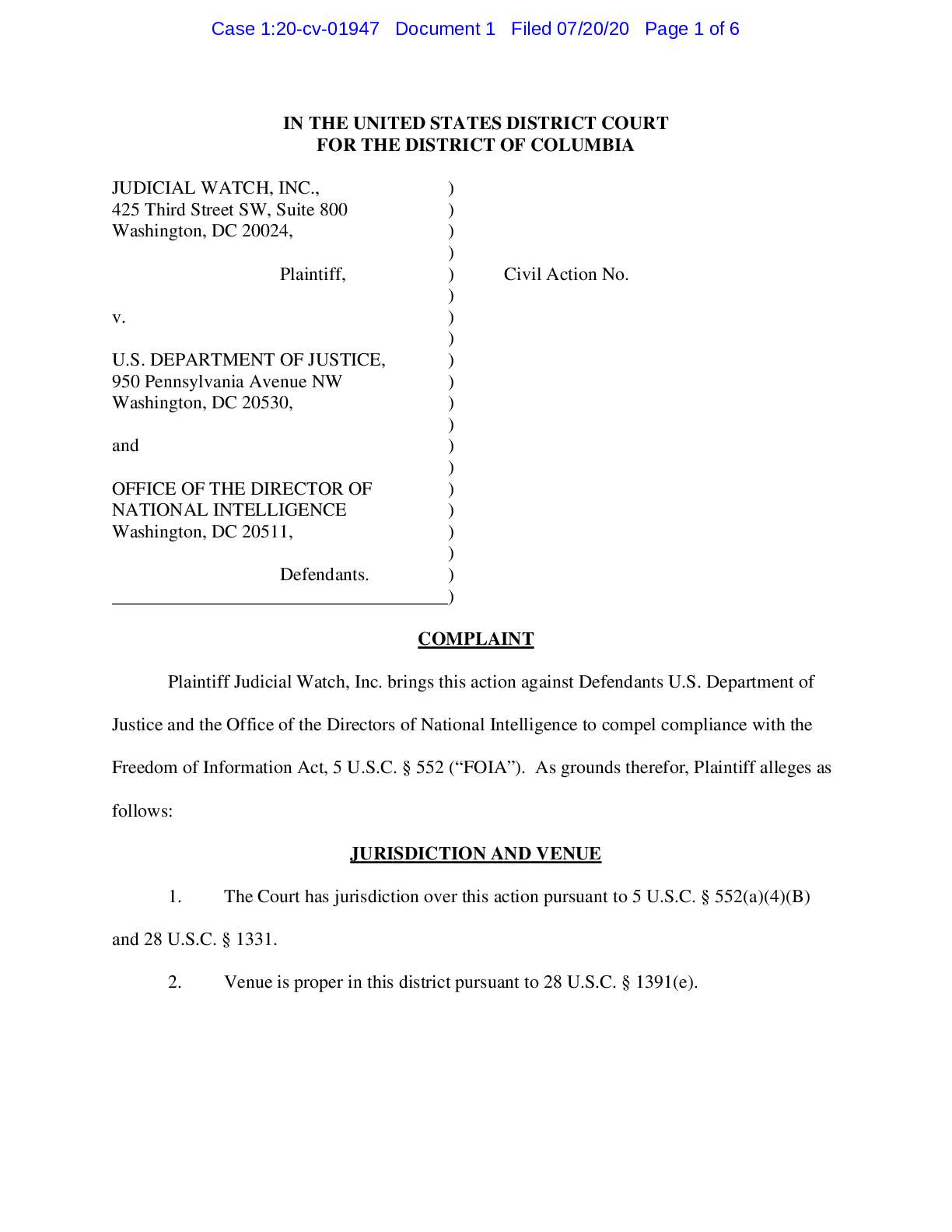 JW v DOJ ODNI WH Meeting complaint 01947