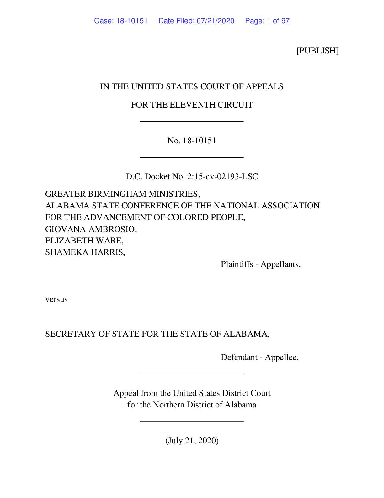 Greater Birmingham Ministries v. Alabama decision ...