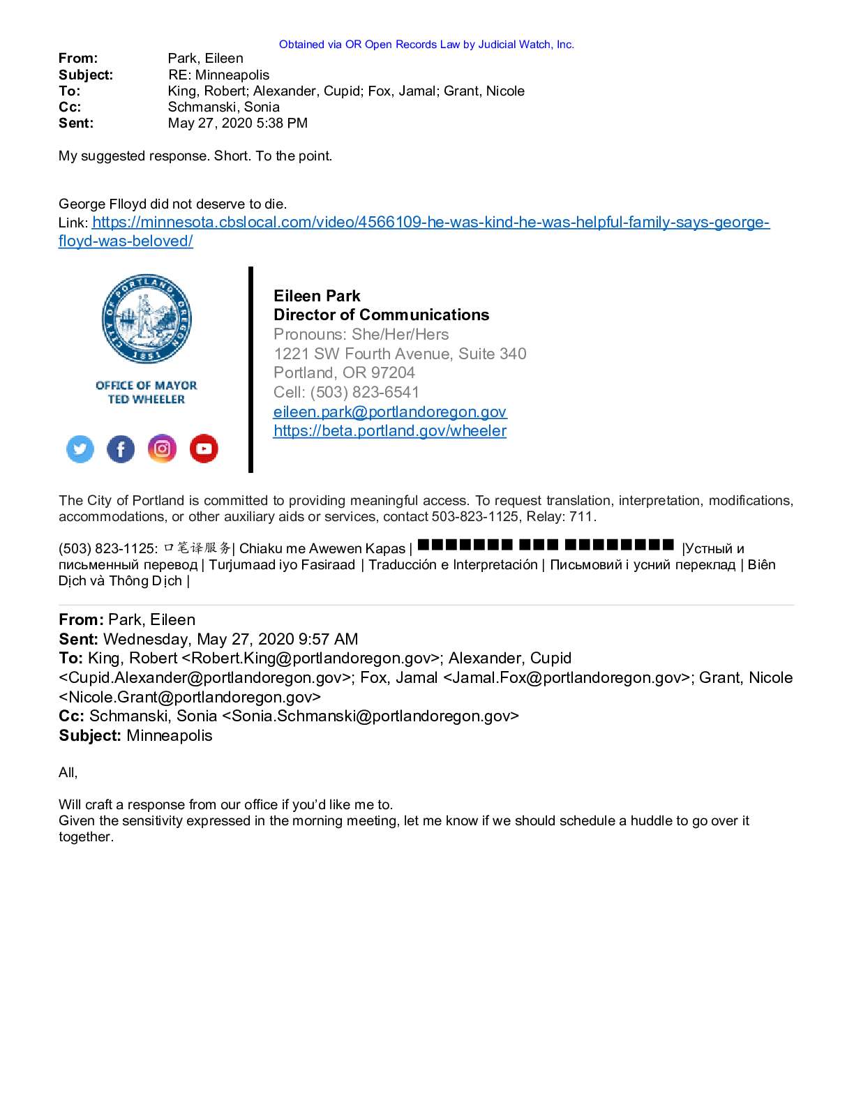 Portland Mayor Ted Wheeler communications BLM Anti...