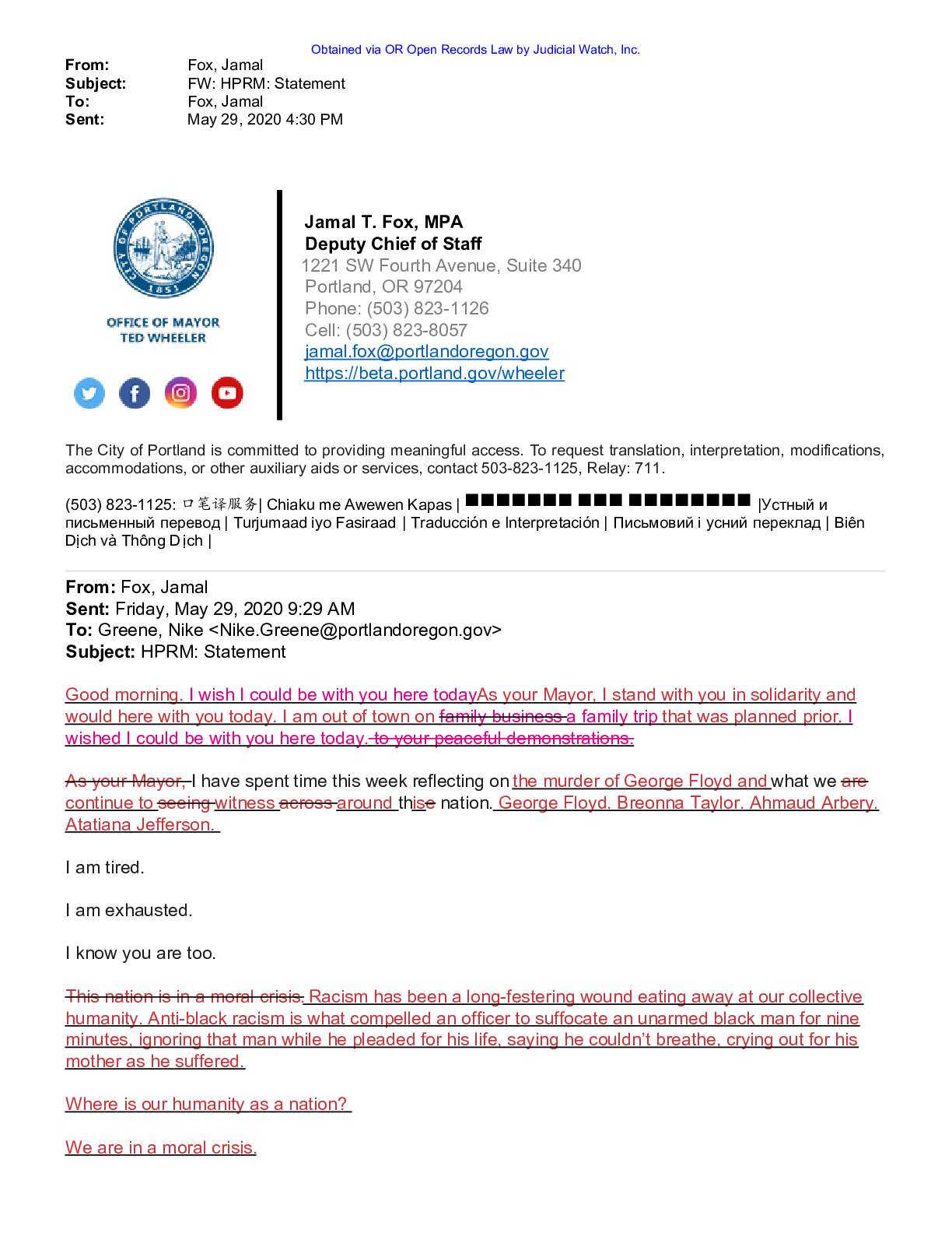Portland Mayor Ted Wheeler communications BLM Anti...