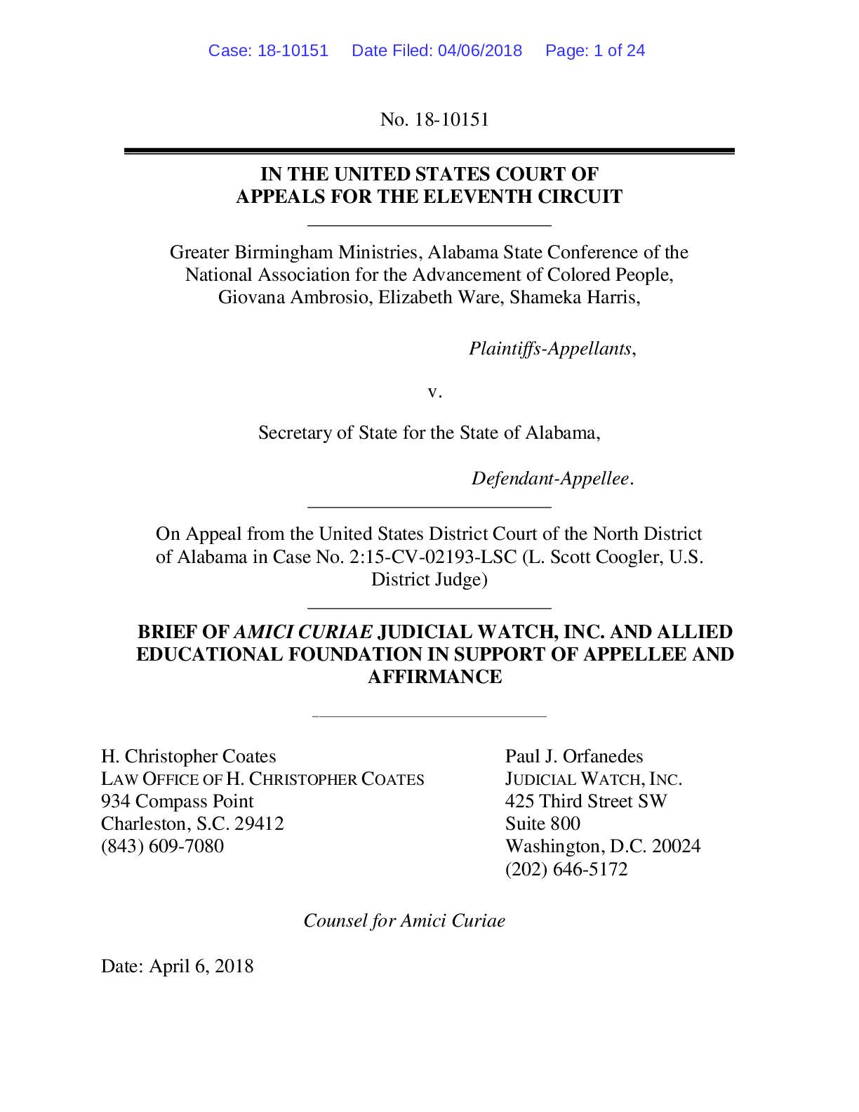 Greater Birmingham Ministries v. Alabama amici cur...