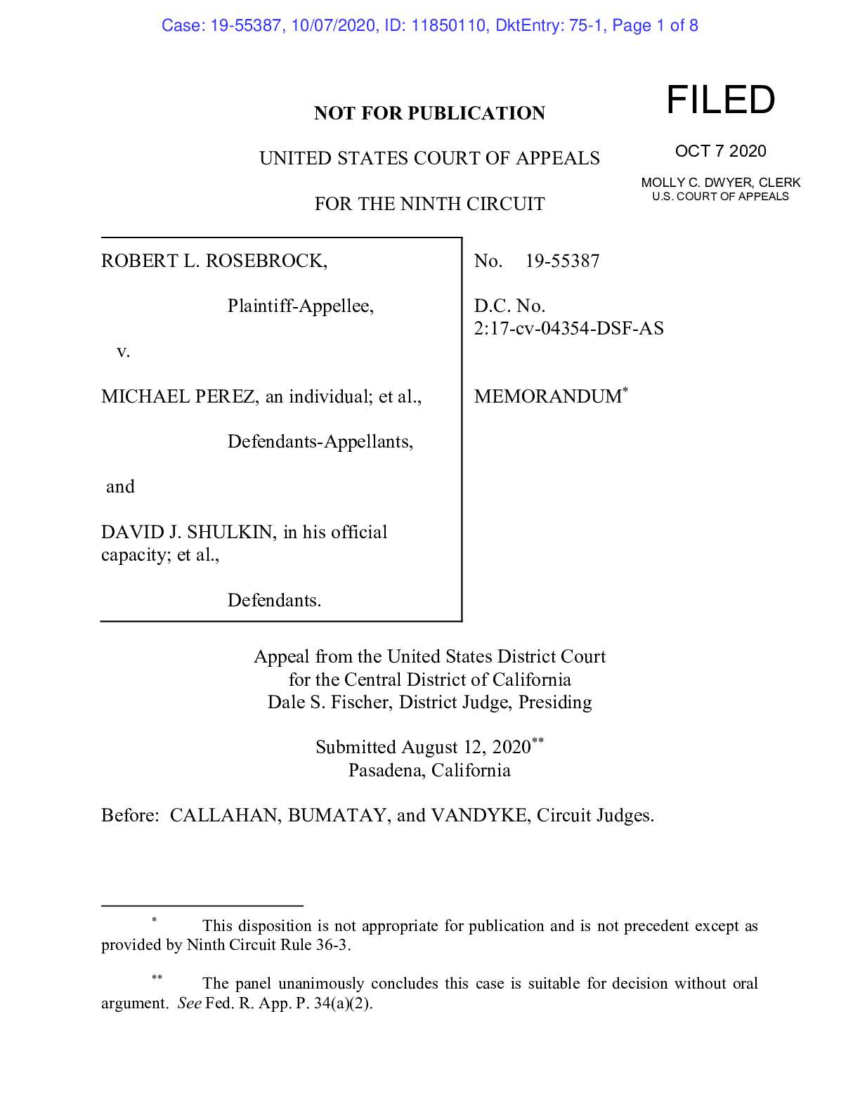 Rosebrock v Perez decision 55387 04354