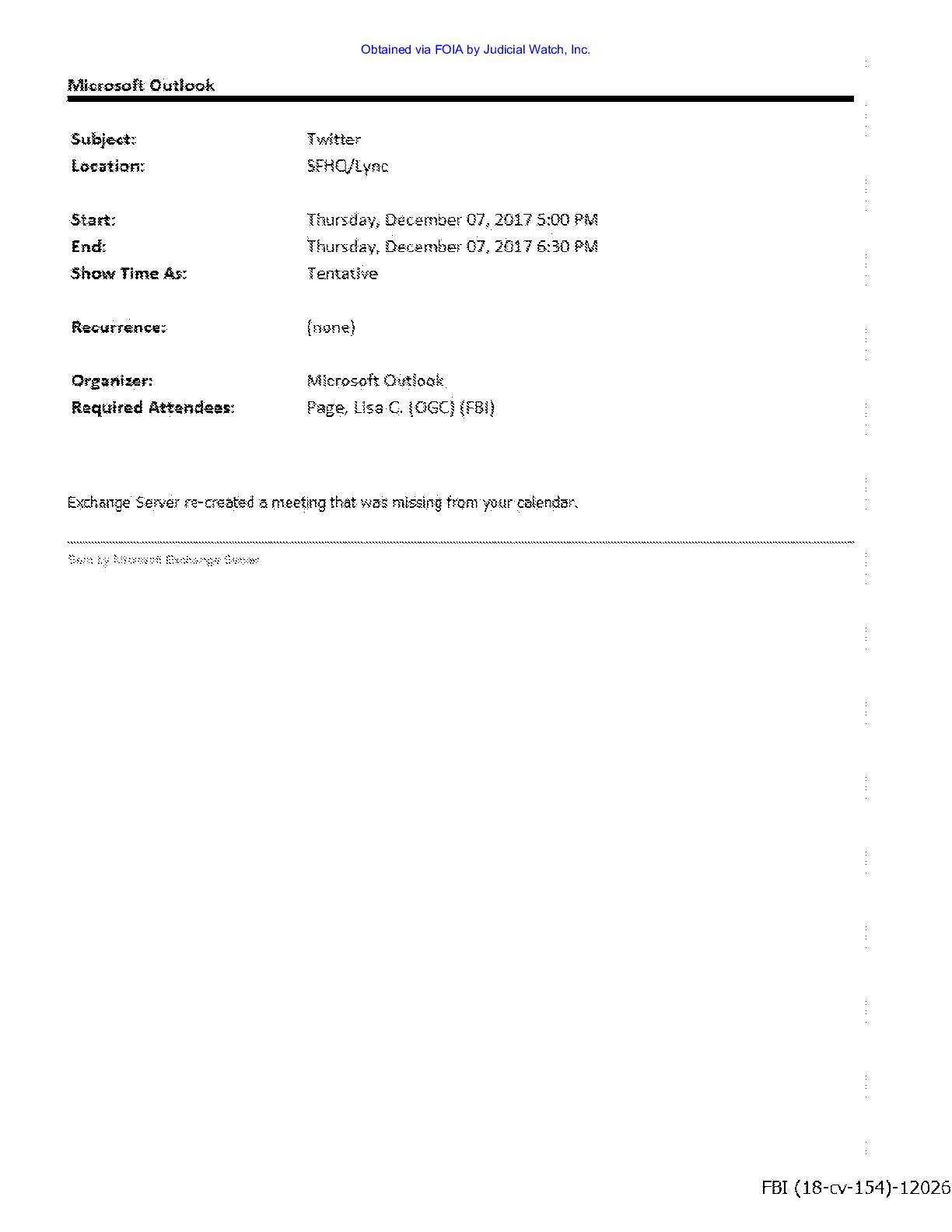 JW v DOJ Strzok Page Email prod 26 00154 pg 160