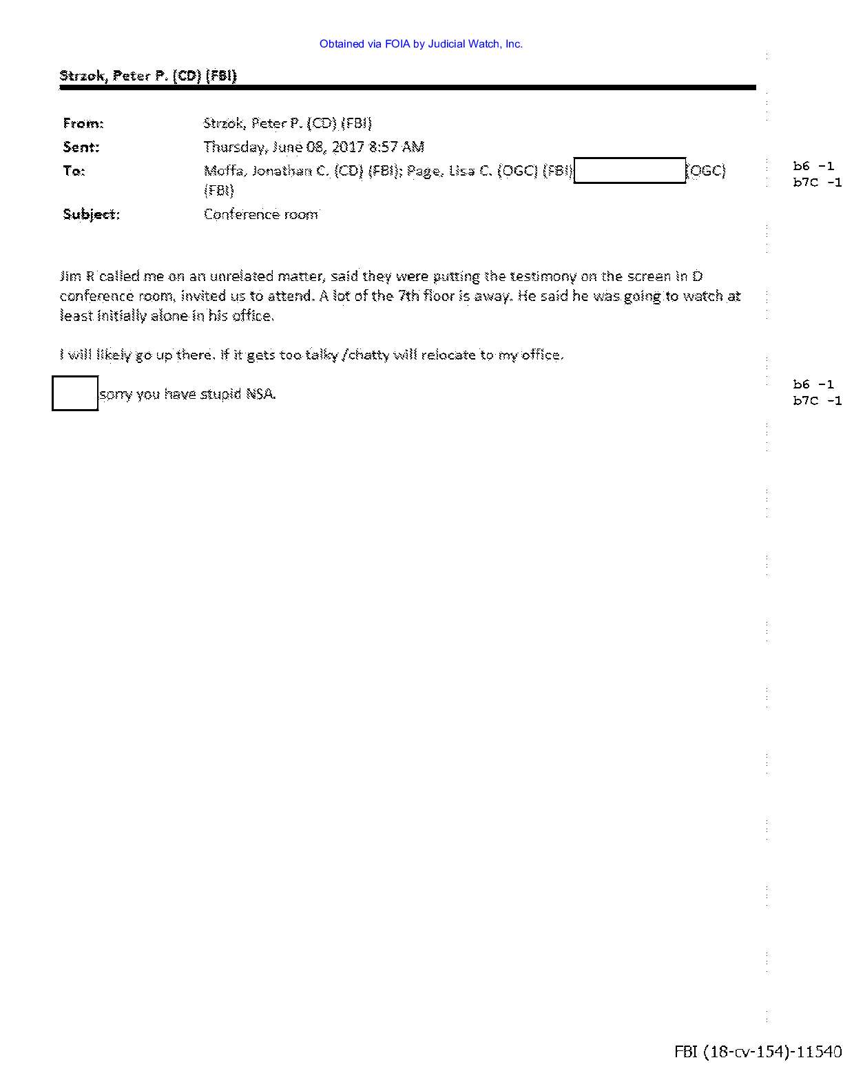 JW v DOJ Strzok Page Email prod 26 00154 pg 8