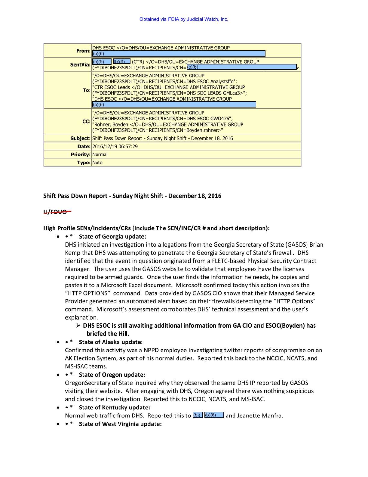 DHS Records on Georgia Election Systems 2020 FOIA ...